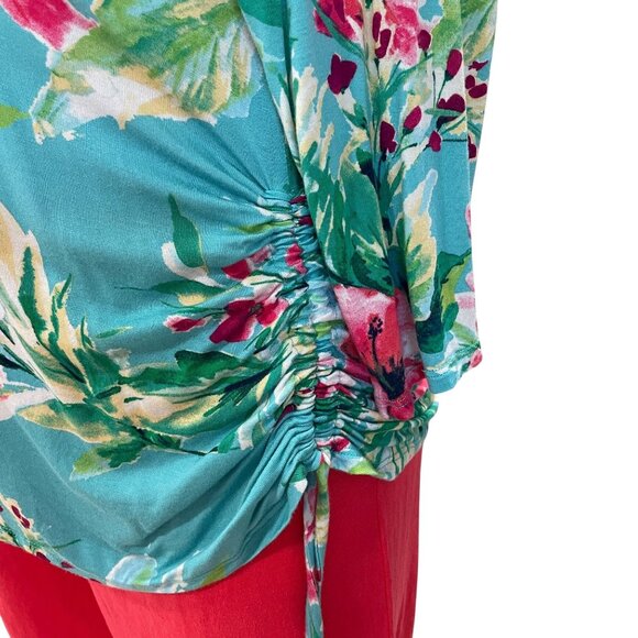 Palm Grove Floral Ruched Top XL NWT Tropical Cruise Resort Stretchy Summer Shirt - Picture 8 of 9